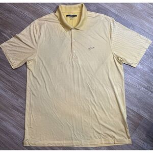 Greg Norman Polo Shirt XXL Men Black Striped Play Dry Shark Golfer Golf Rugby